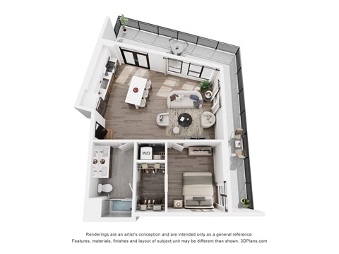 Floor plan for 1 bed, 1 bath, 773 sqft
